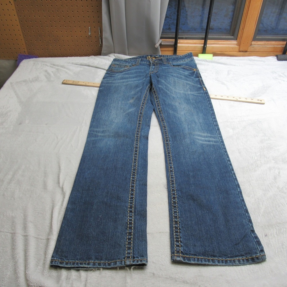 Wrangler Rock Denim Jeans Womens 32x33 Dark Wash Denim Zip Fly Slim Bootcut‎